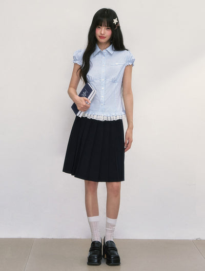 Lace Plaid Puff Sleeves Shirt WEE0042