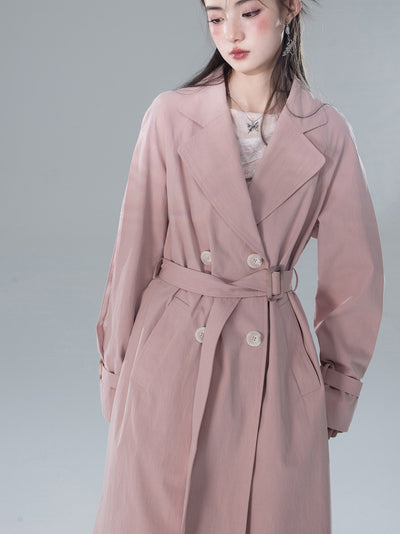 High-sense Lady Buitengewoon Roze Patchwork Raglan Mouwen Trench Coat COT0155