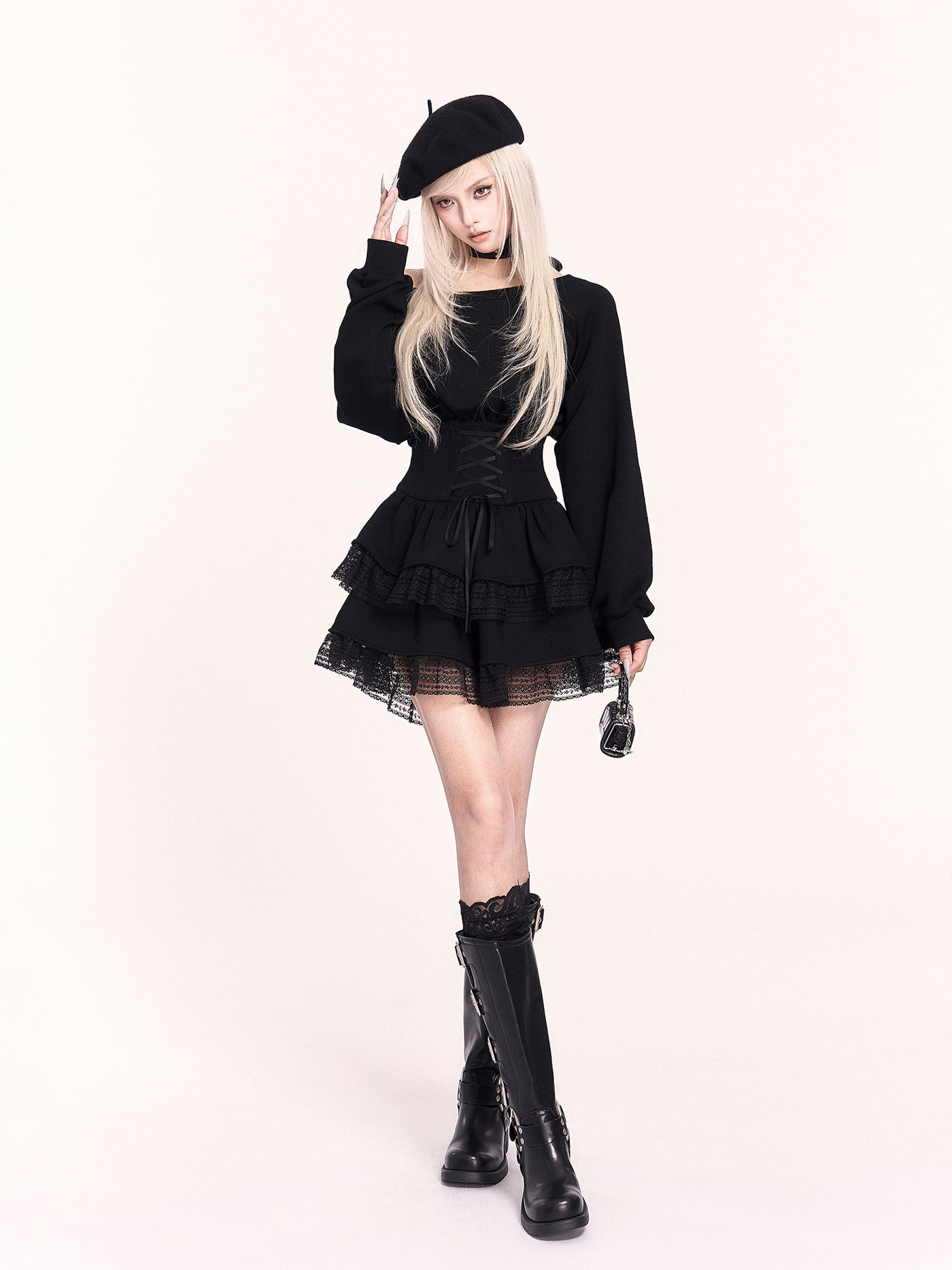 Lace Sweatshirt Puff Dress VOC0477