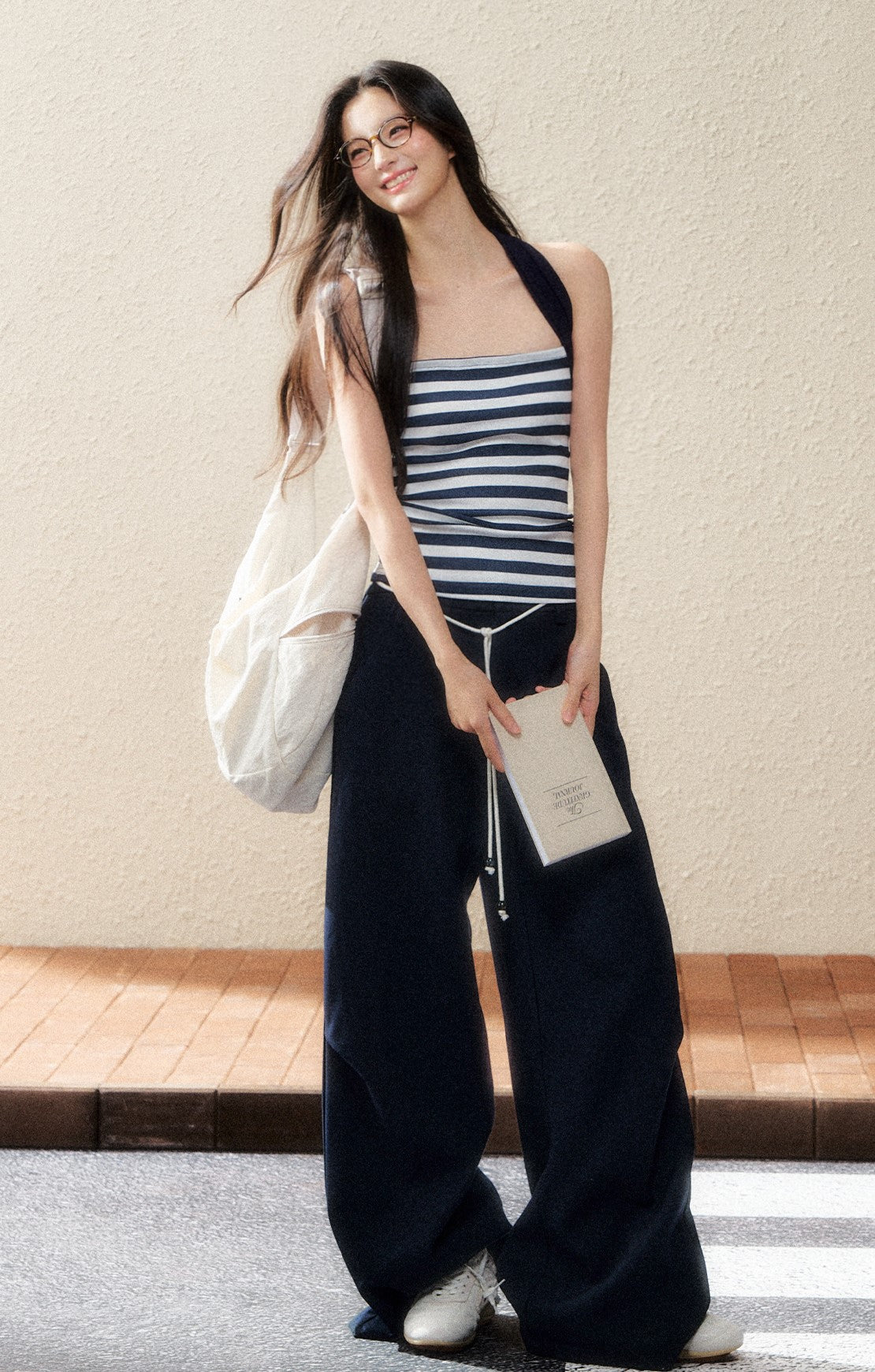 Navy High Waist Drape Pants SHI0195