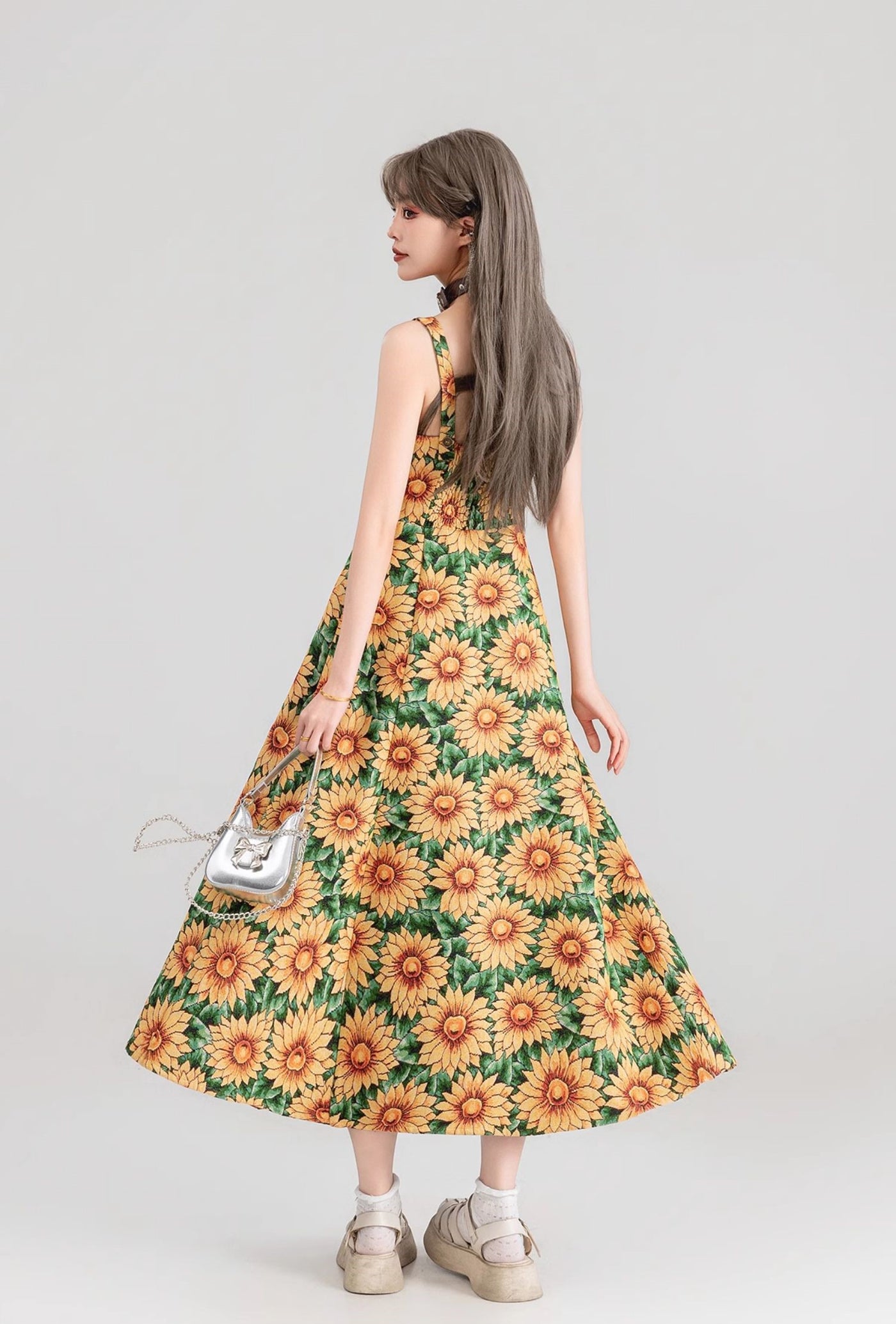 Sunflower Jacquard Floral Suspender Long Dress KEI0152