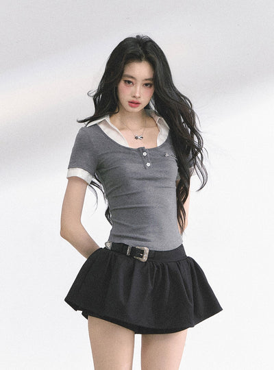 Flower Button Slim T-shirt DIA0484