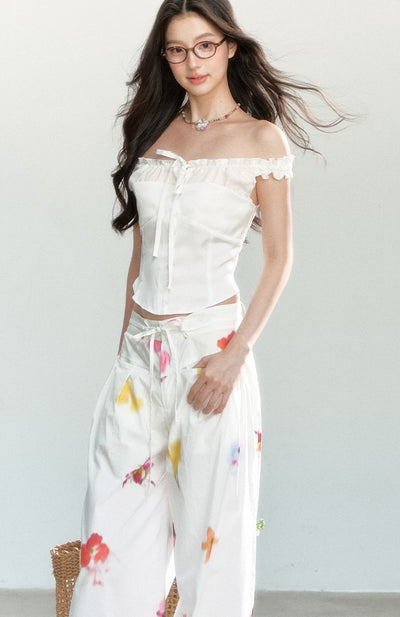 White Bow Design Slim Top SHI0166