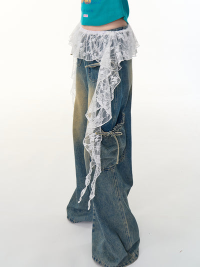White Irregular Lace Layered Curtain ZIZ0296