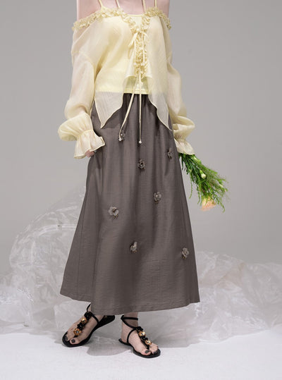 Brown Casual A-Line Drape Skirt COT0305