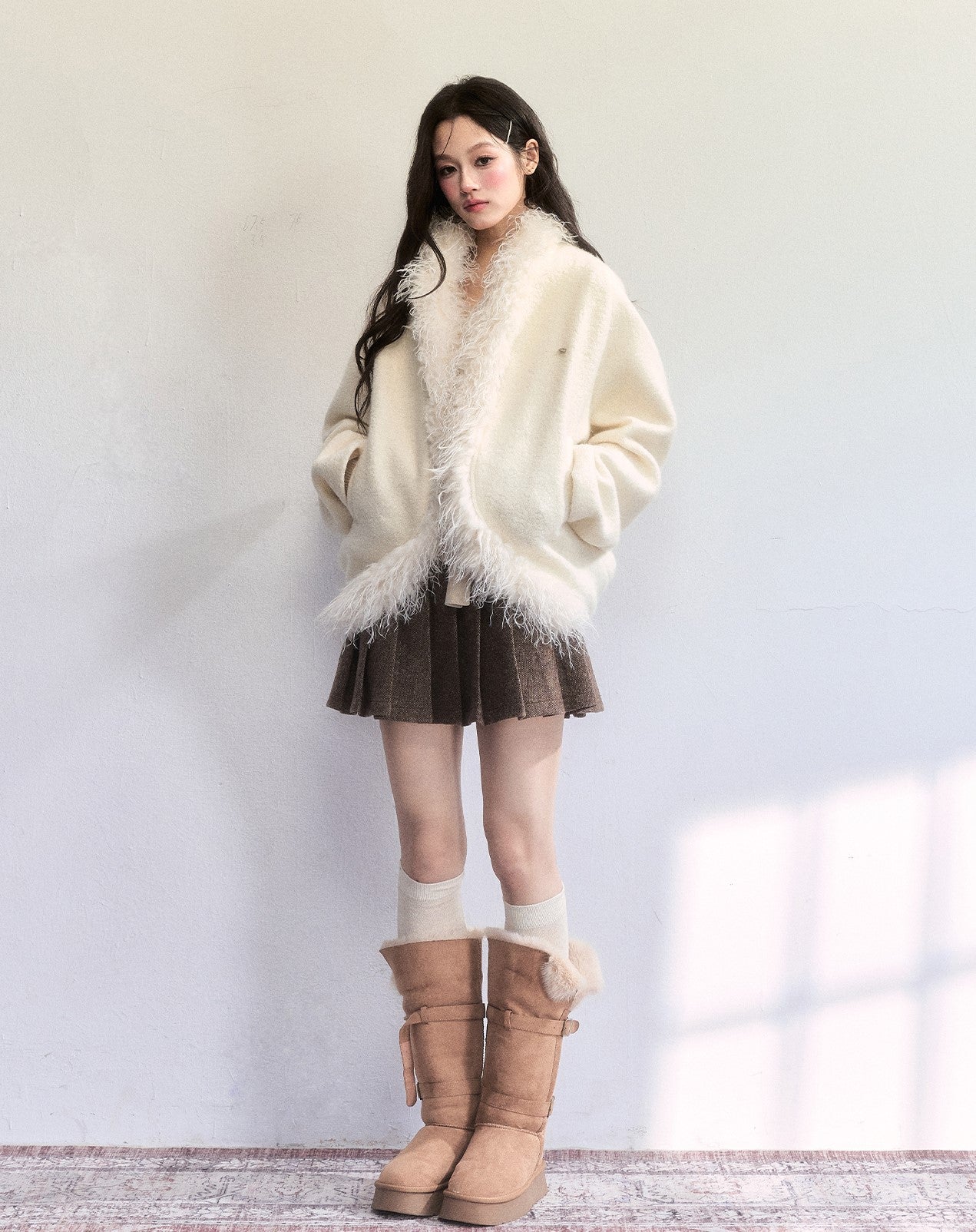 White Retro Batwing Sleeve Thick Coat FRA0511