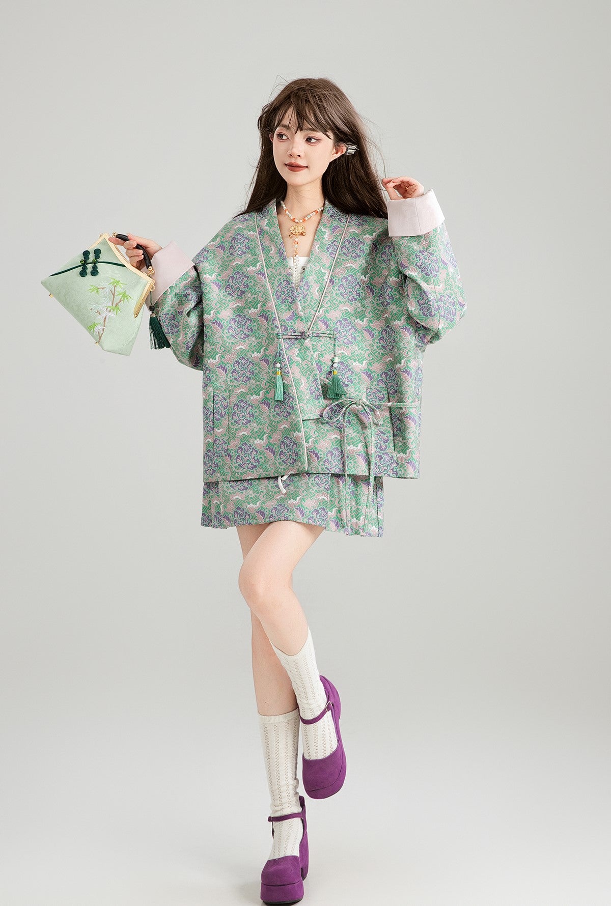 Ancient Style Satin Jacquard Jacket/Skirt KEI0174