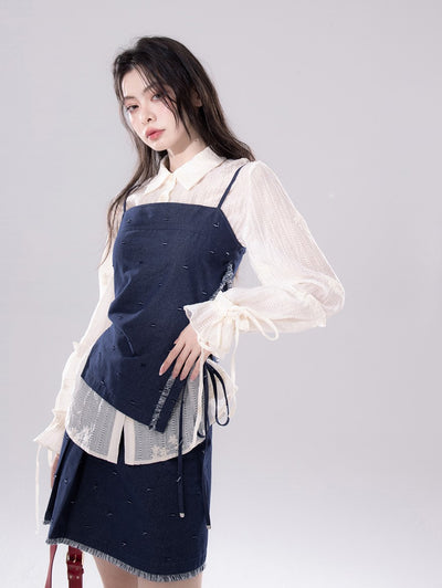 Blue Ripped Suspender Top+Skirt COT0262