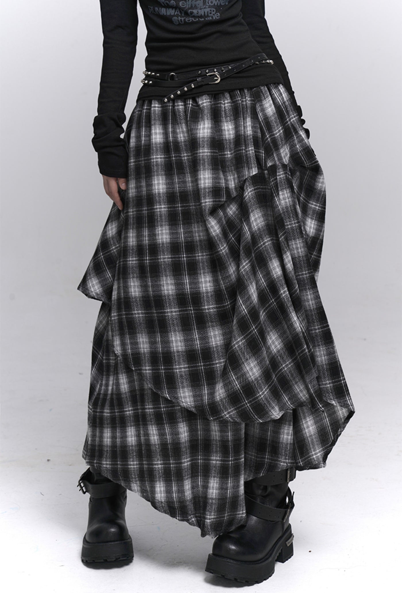Irregular Plaid Midi Skirt LAD0224