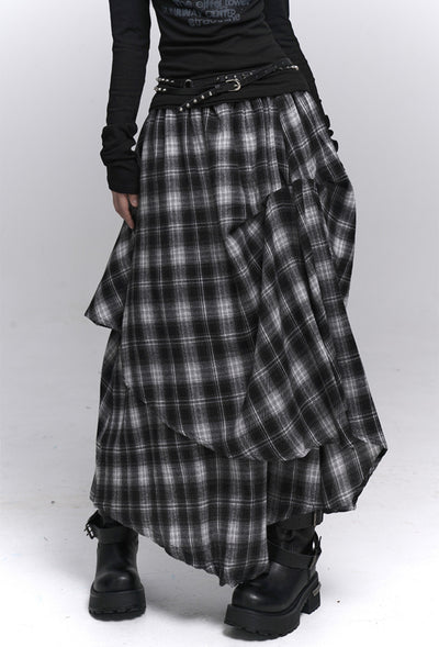 Irregular Plaid Midi Skirt LAD0224