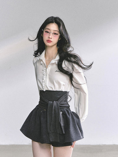 Ruffled Waist Slimming Shirt DIA0569