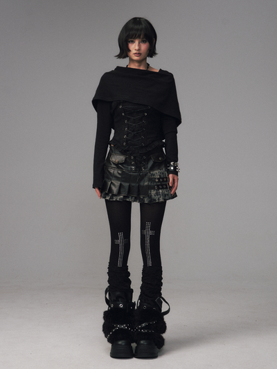 Dark Collar Hooded Patchwork Jacquard Top FRU0121