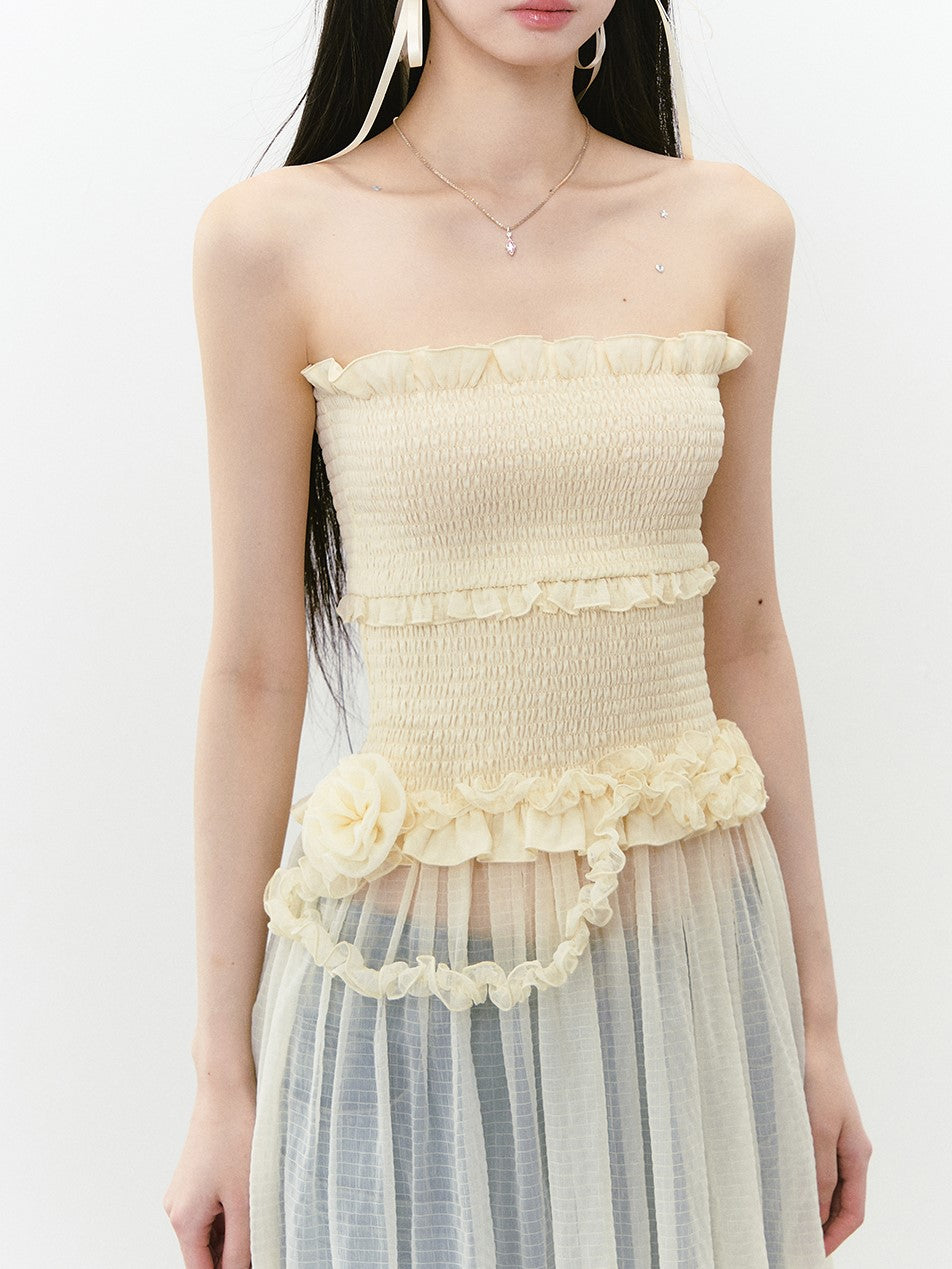 Irregular Lace Tube Top Dress VIA0272