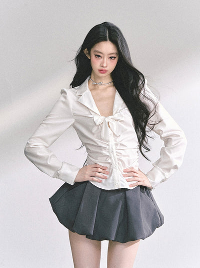Bow Pleated Slim Shirt DIA0537