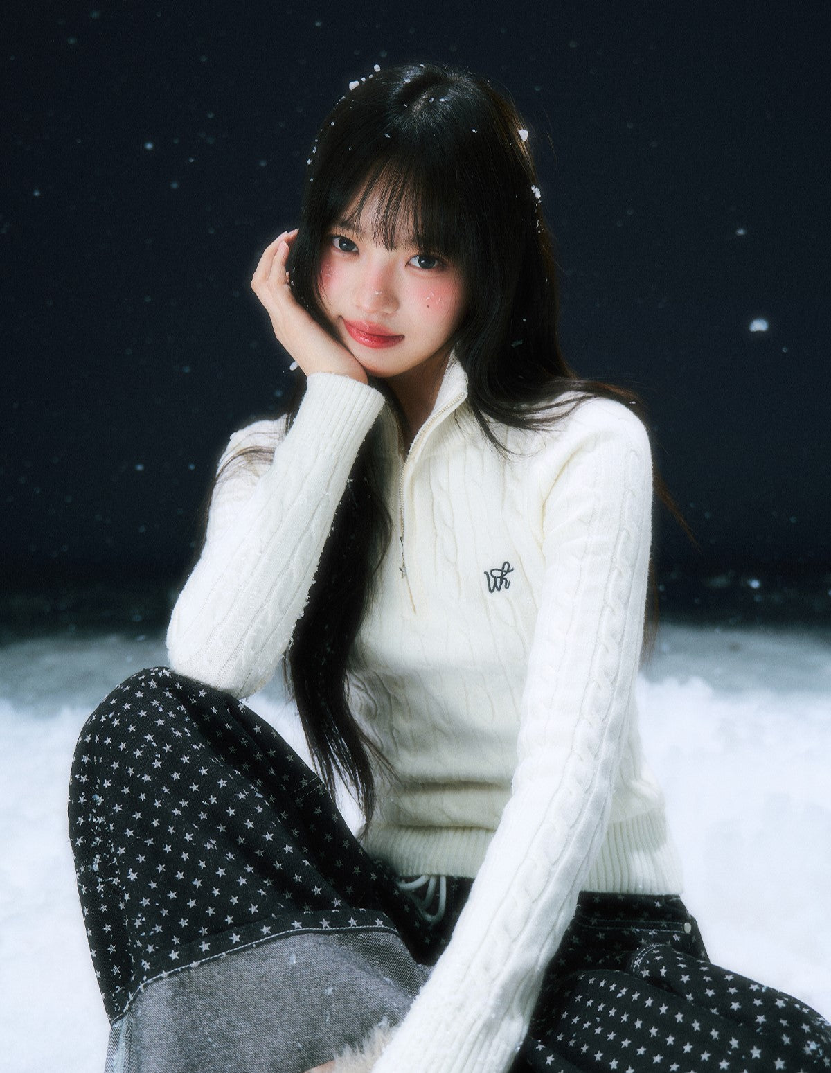 White Half-zip Cable Knit Sweater WEE0109