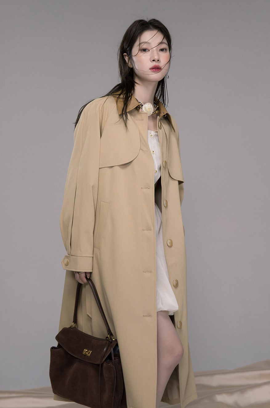 Leather Collar Long Coat COT0343