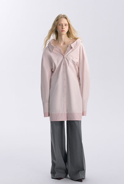 Pink Long-sleeved Waist Long Shirt BYW0034