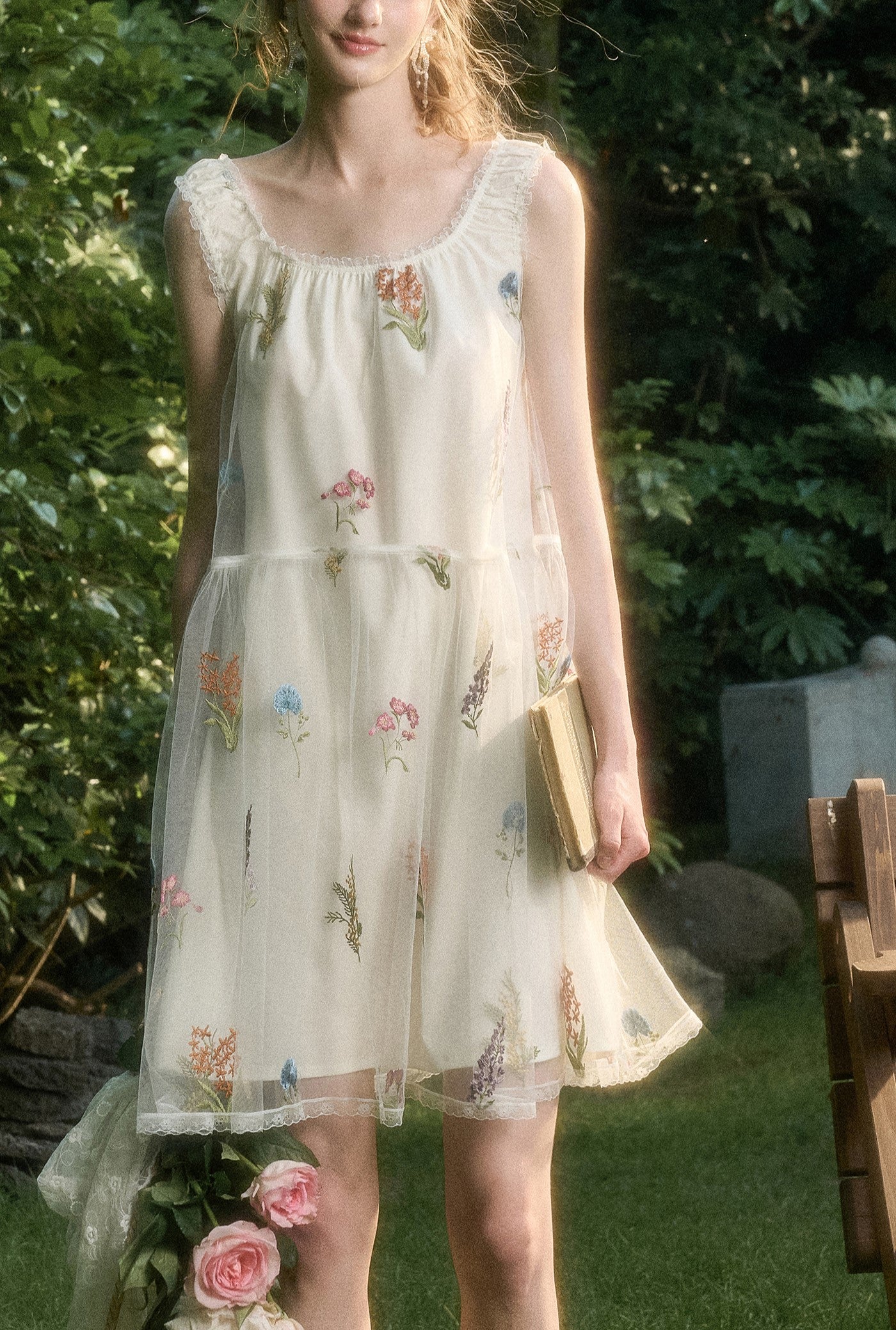 Tulle Flowing Flowers Embroidery Dress GRO0167