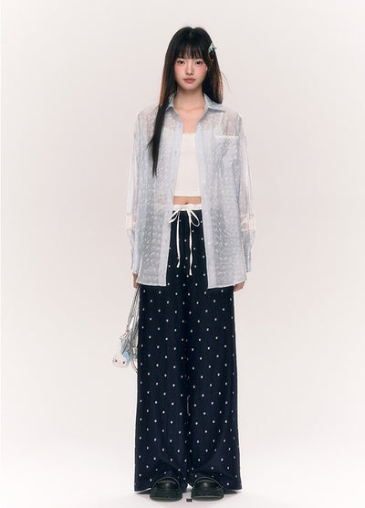Embroidered Lace Stripes Flower Shirt NTO0204