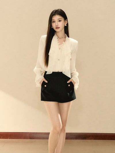 White V-neck Ruffle Shirt OSH0135