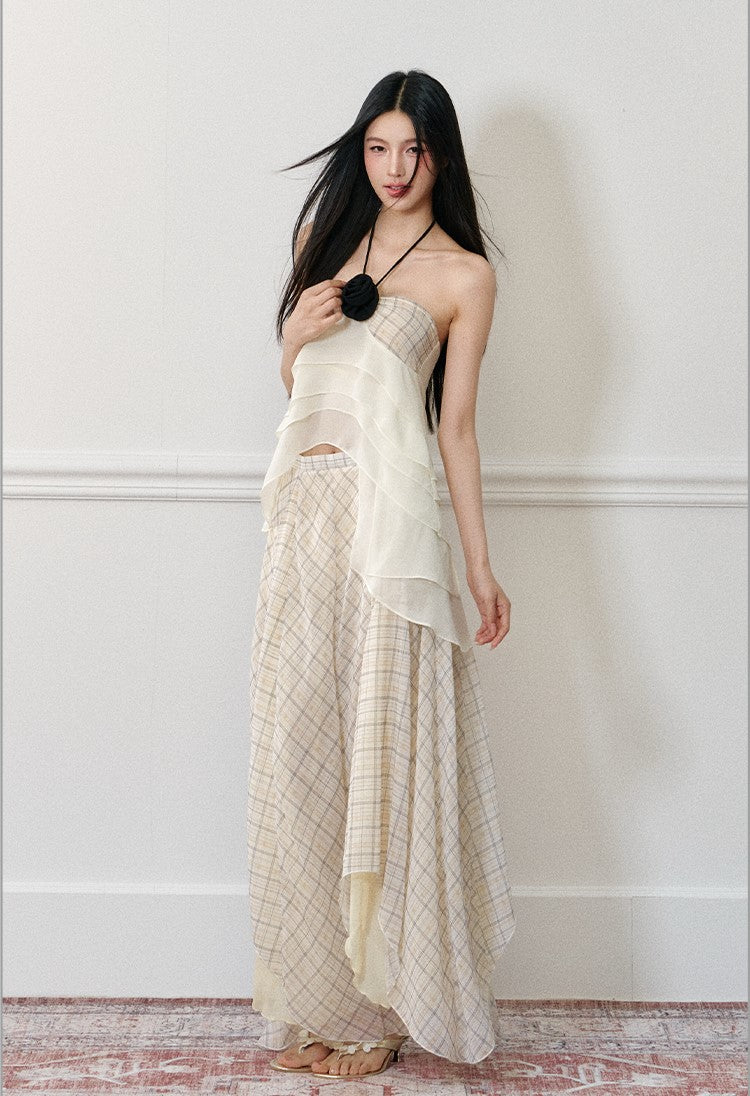 Rose Halter Strap Top/Plaid Skirt AGM0172