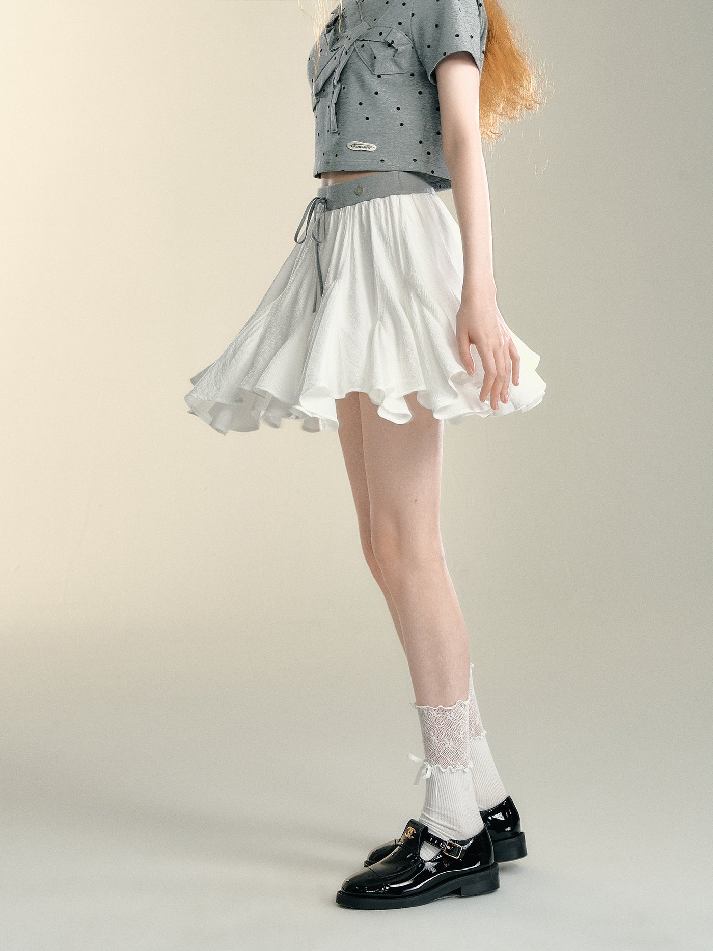 Drawstring Waist Colorblock Iris Waist Leaf Mini Skirt SOM0030