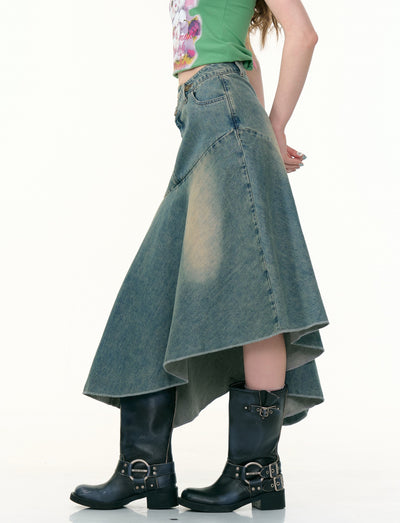 High Waist Irregular Denim Maxi Skirt ZIZ0306