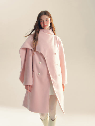 Pink Wool Scarf Silhouette Medium Coat REC0060