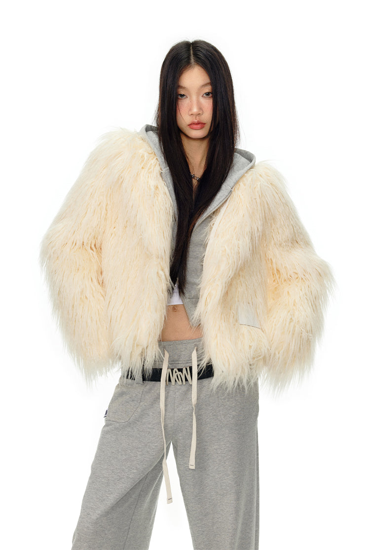 Soft Light Fold-over Collar Fur Jacket NOT0148