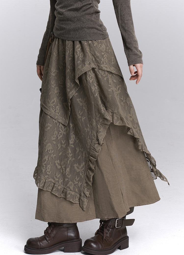 Brown Lace Cake Long Skirt LAD0250