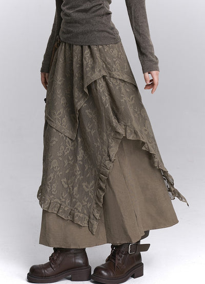 Brown Lace Cake Long Skirt LAD0250