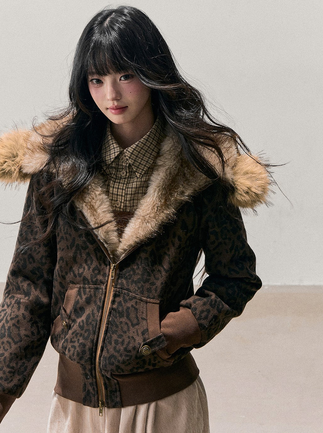 Quilted Leopard Print Fur Jacket DIA0715