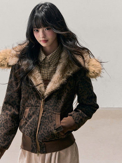 Quilted Leopard Print Fur Jacket DIA0715