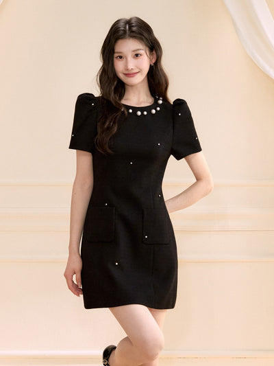Starry Beaded Puff Sleeves Dress OSH0124