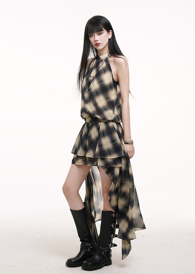Chiffon Irregular Halter Neck Dress LAD0172