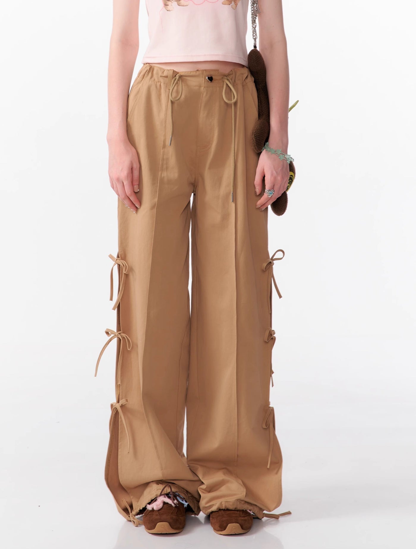 Bow High Waist Slim Straight Wide Leg Casual Pants ZIZ0104