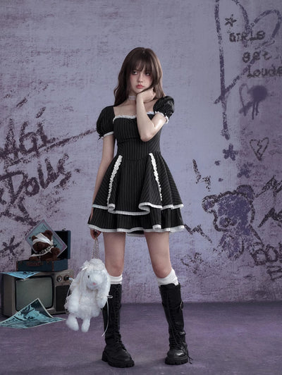 Black Striped Lace Cake Dress SAG0267