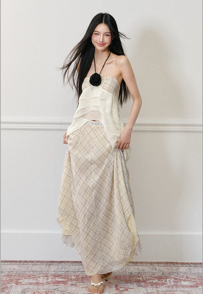 Rose Halter Strap Top/Plaid Skirt AGM0172