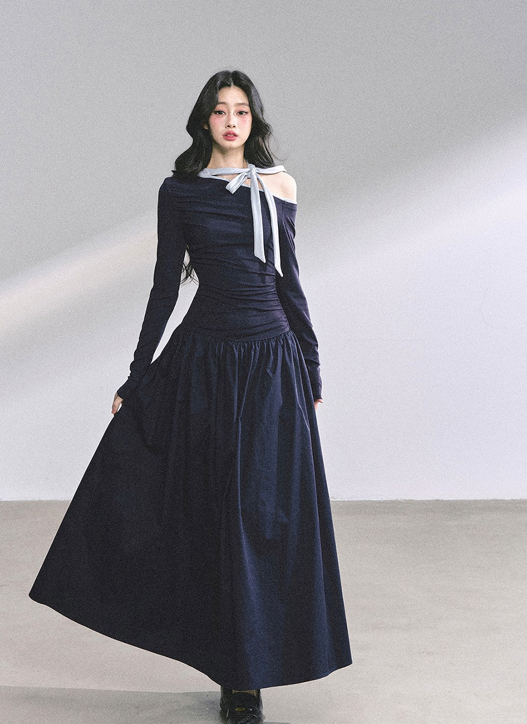 Off-shoulder Waist Slim Bow Dress DIA0574
