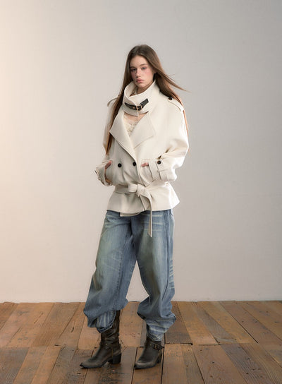 High-Neck Loose Wool Coat VIA0347