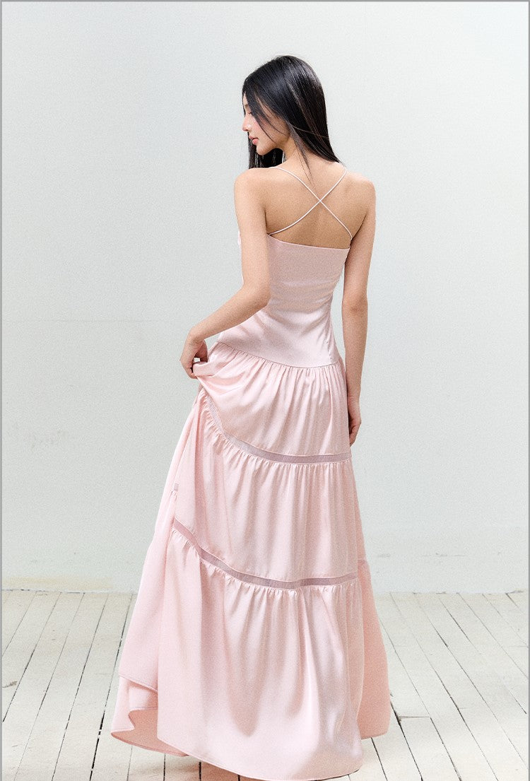 Satin Pleated Lace-up Suspender Dress AGM0150