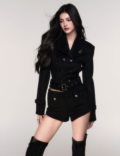 Black Slim Detachable Hem Mid-Length Jacket LUL0208