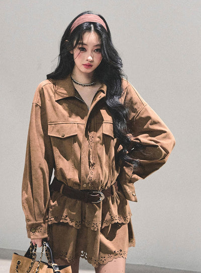 Faux Two-Piece Suede Shirt Dress DIA0680