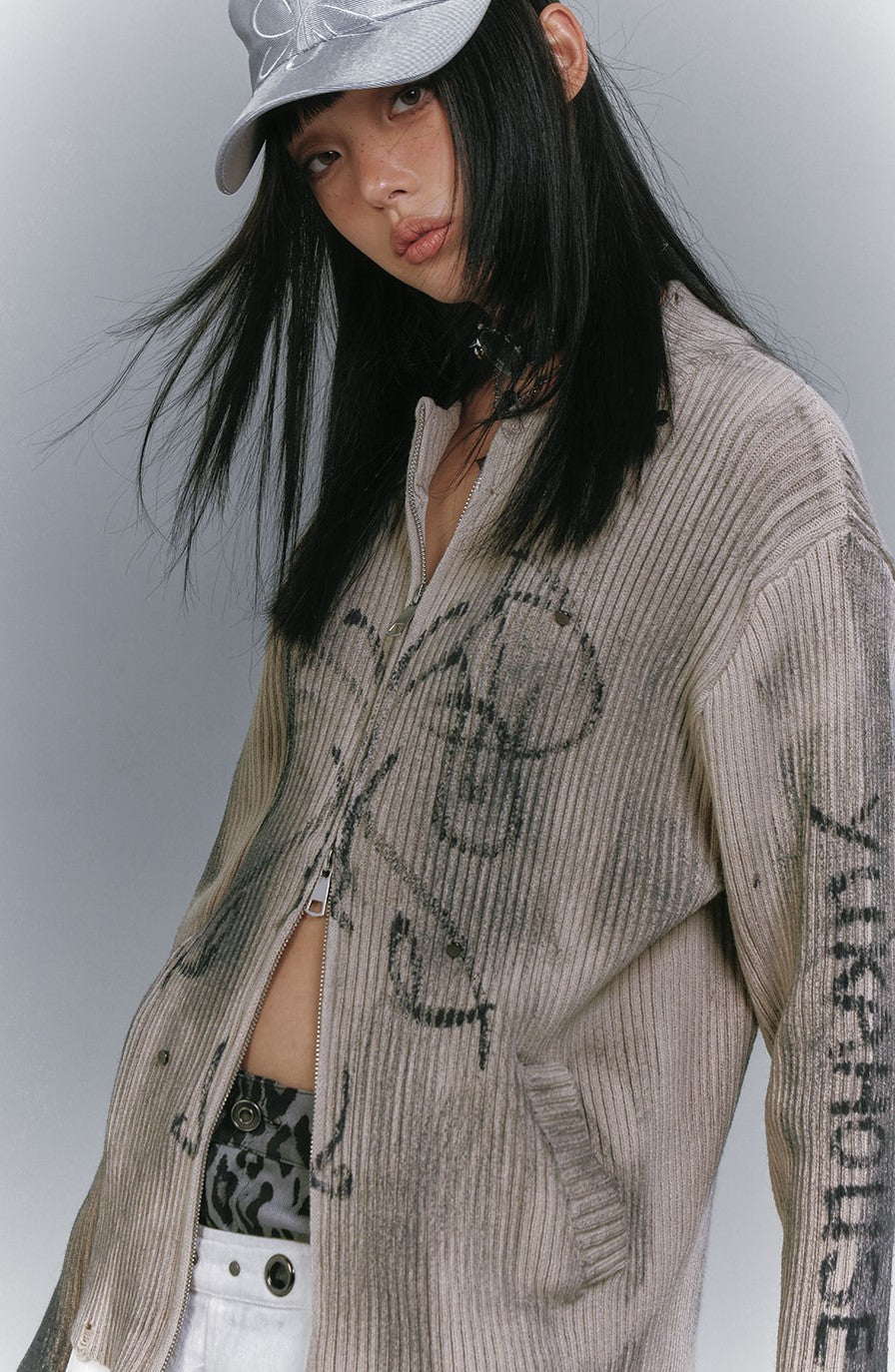 Dirty Wash Design Sweater Cardigan KIN0149