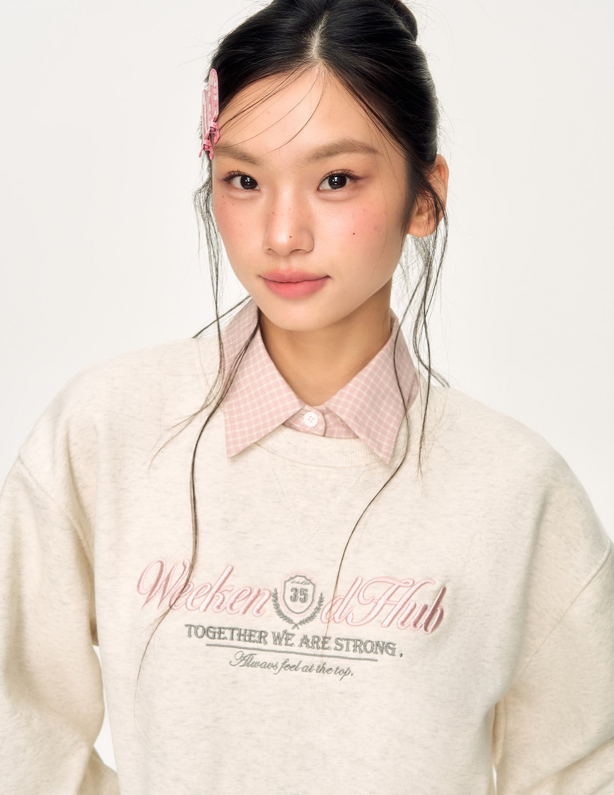 Plaid Shirt Collar Long-Sleeved Sweatshirt WEE0060