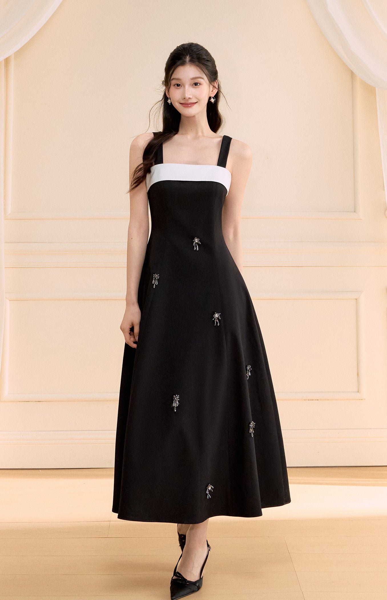 Swing A-line Long Suspender Dress OSH0156