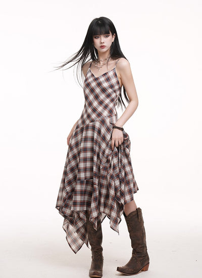 Irregular Plaid Suspender Dress LAD0174