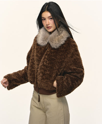 Eco-friendly Fur Collar Short Fluffy Jacket ANA0105