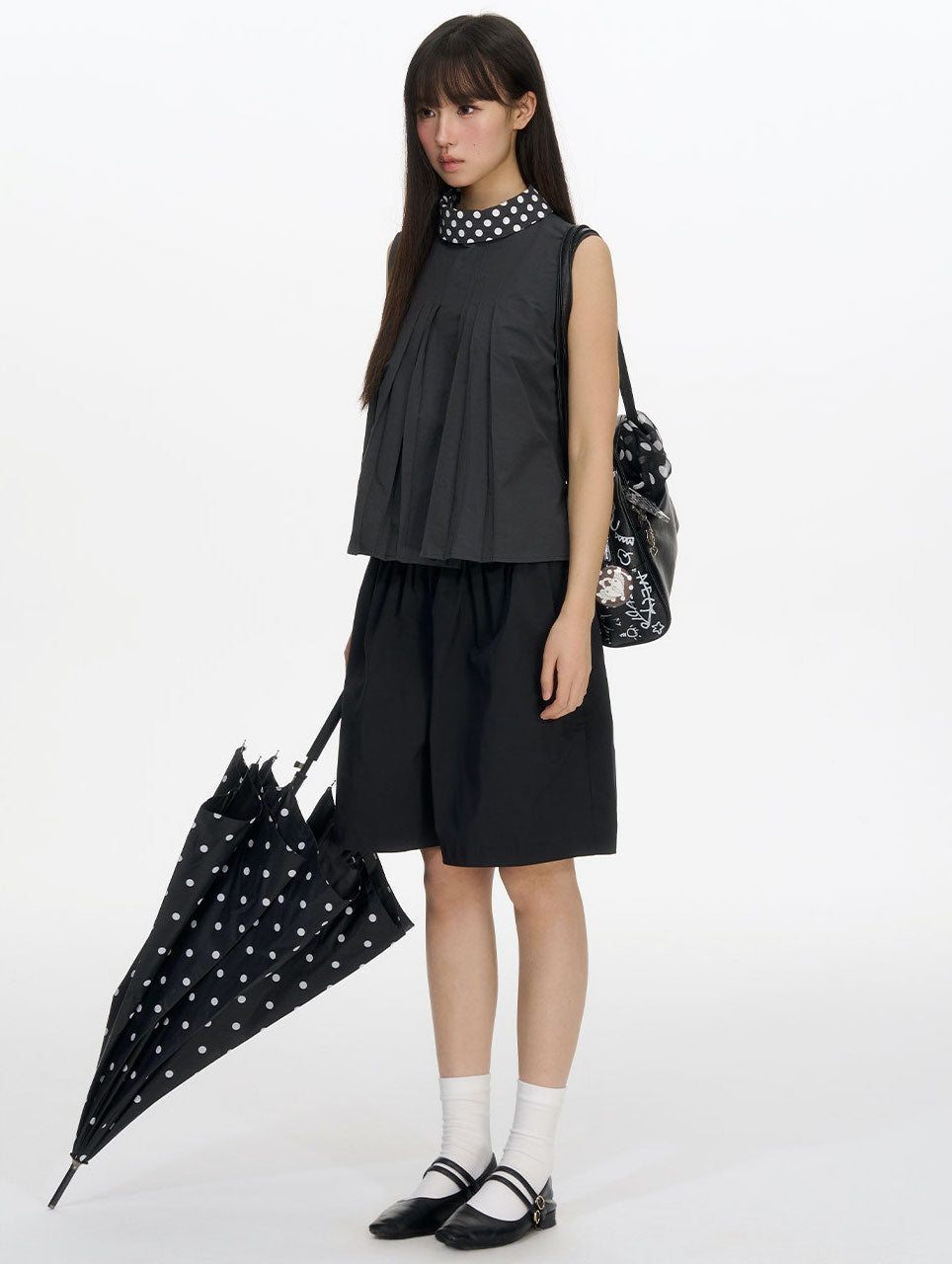 Polka Dot Pleated Sleeveless Top NEC0202