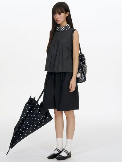 Polka Dot Pleated Sleeveless Top NEC0202